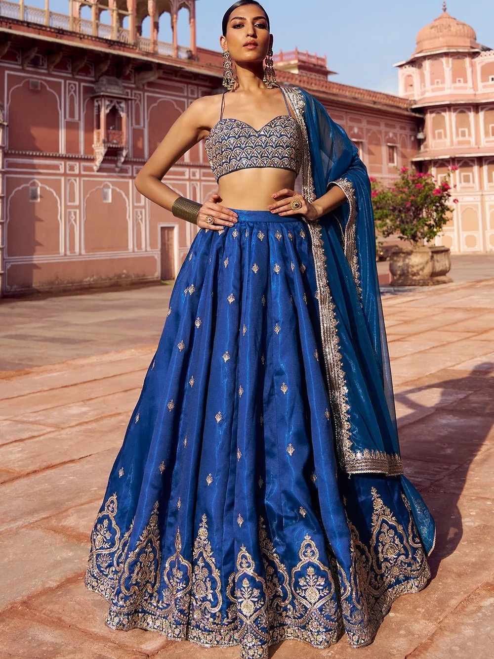 Royal Blue Embroidered Bridal Lehenga Set